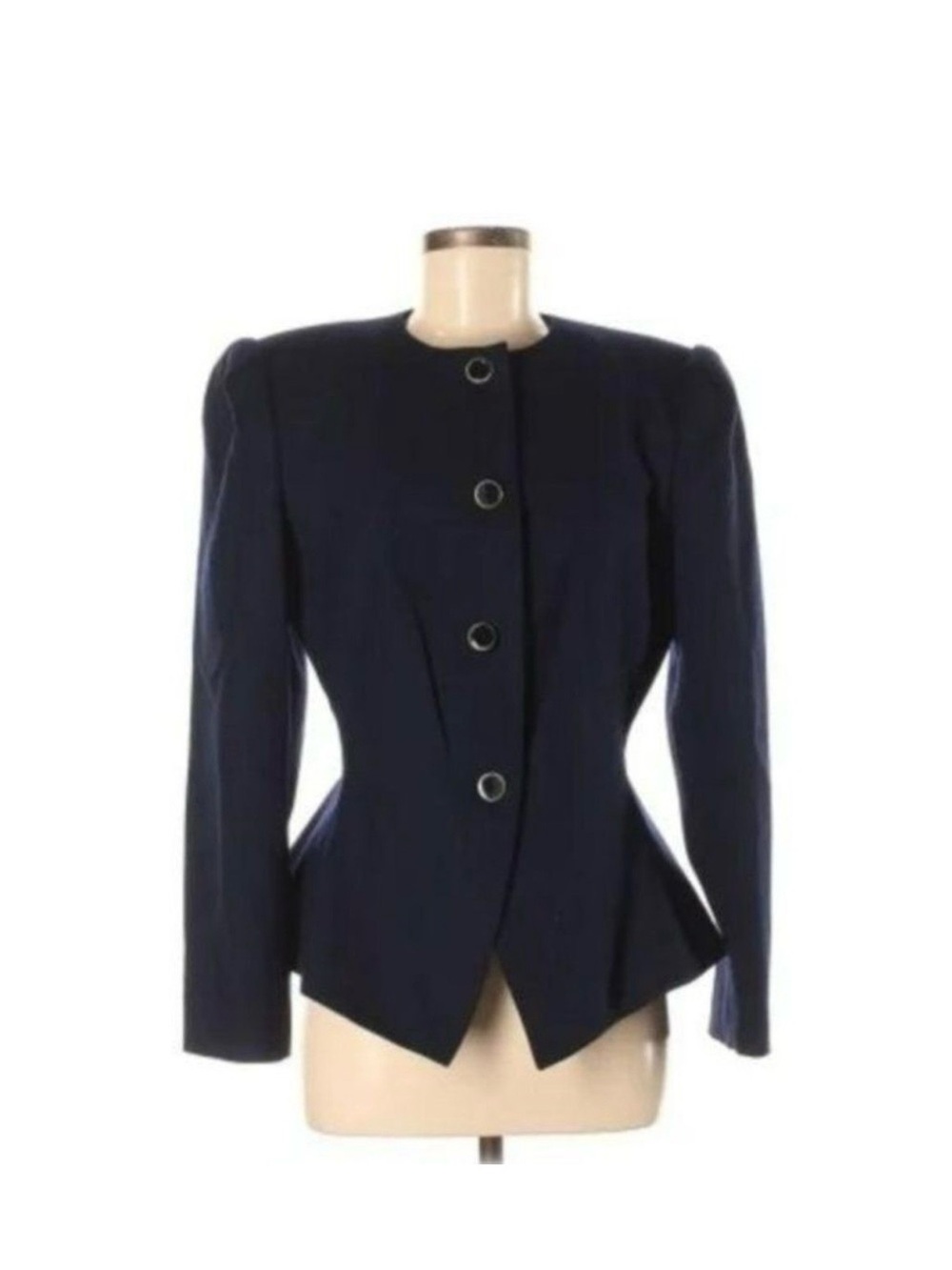 Kasper Wool Button Up Cinch Waist Blazer Navy Size Medium (6/8)